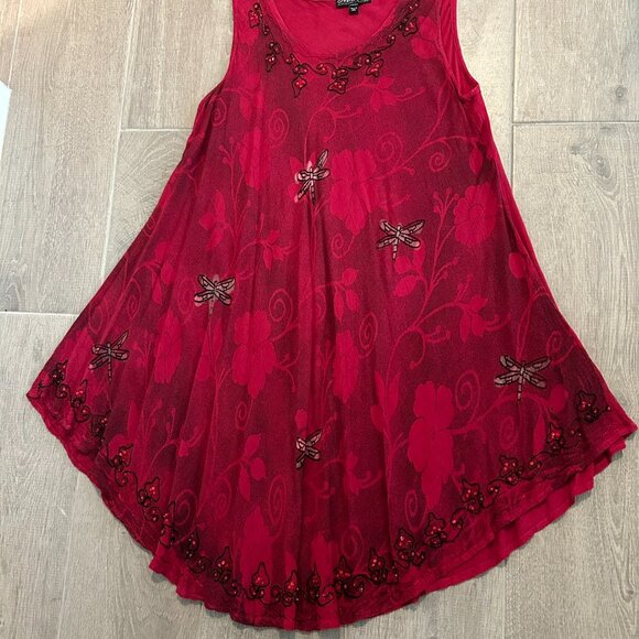 Greater Good NWOT Red Maroon Dress Butterflies Size M/L - Picture 6 of 6